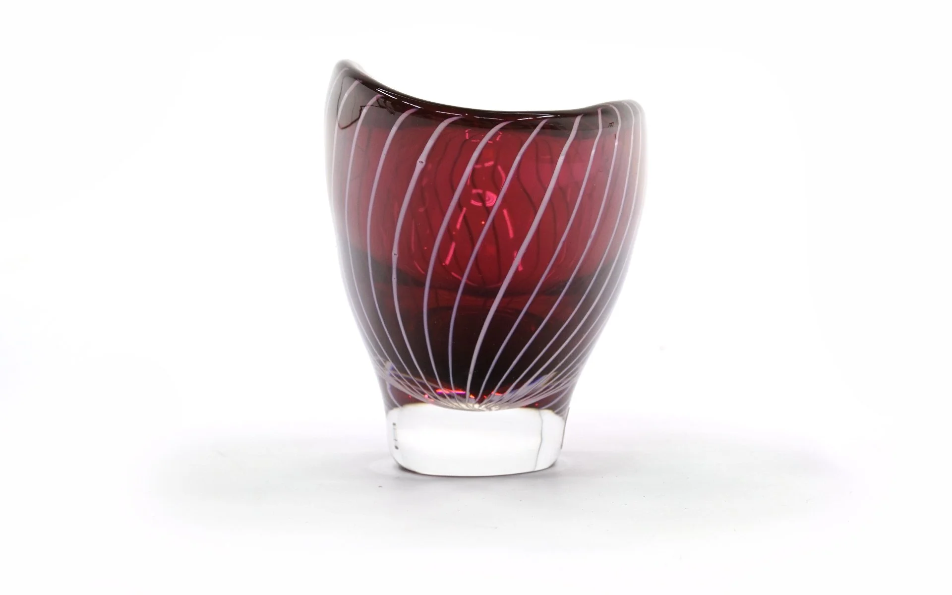 Vicke Lindstrand for Kosta Cranberry White Stripe Bowl. Swedish